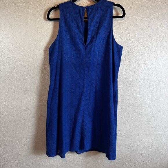 Calvin Klein Dress 12 Blue Eyelet Sleeveless Lined Sheath 100% Cotton‎ Summer - Picture 3 of 9